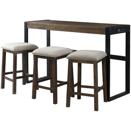 Bar height dining set with three stools and table