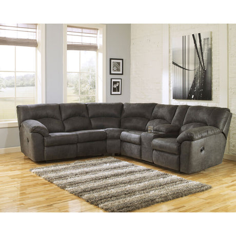 Reclining sectional sofa with rug in living room