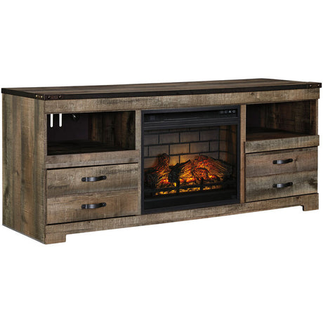 Wood TV stand with fireplace