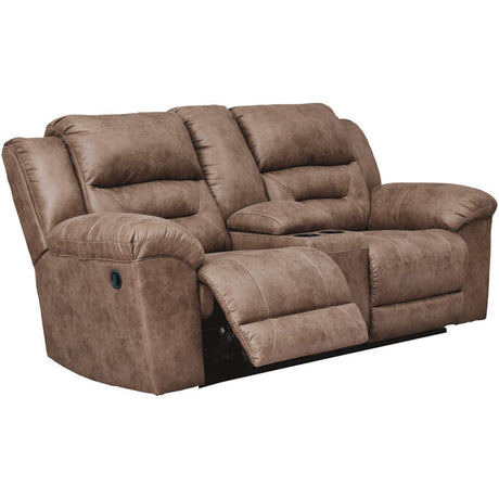 Leather reclining loveseat half reclined