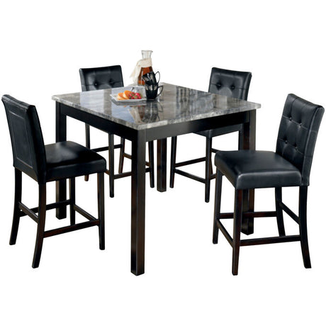 Counter height dining table with granite top and four chairs