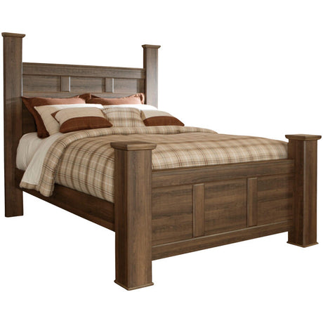 Ashley bed with bedframe, mattress, and bedding