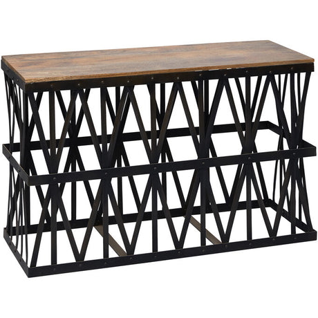 Metal console table with wood top