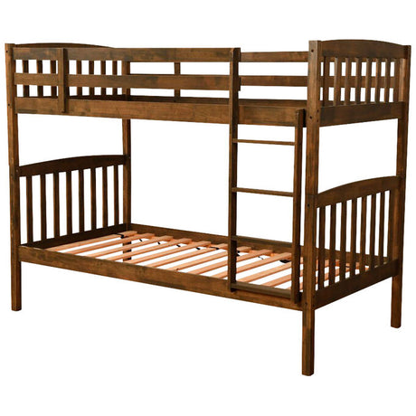 Wooden bunk bed without bedding