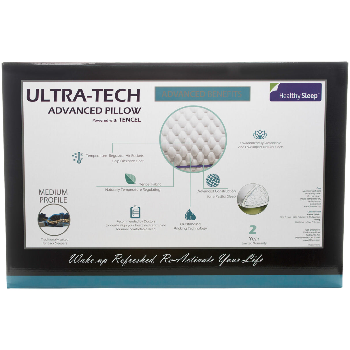 Healthy Sleep Ultra-Tech Medium Profile Pillow - 5654334_GENB_BCK_OL