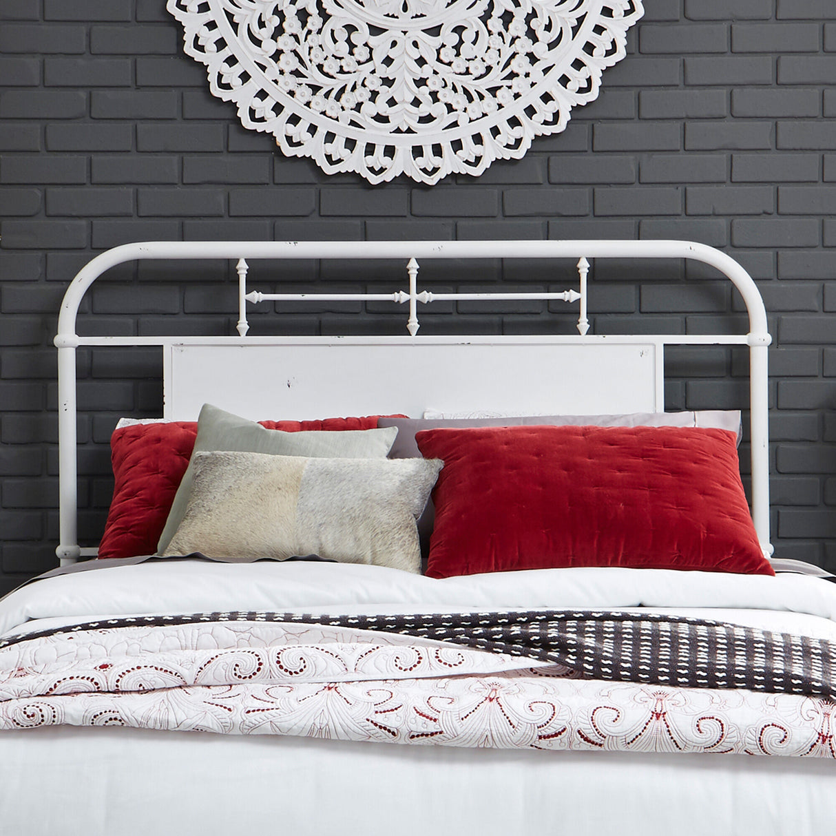 Vintage white metal headboard