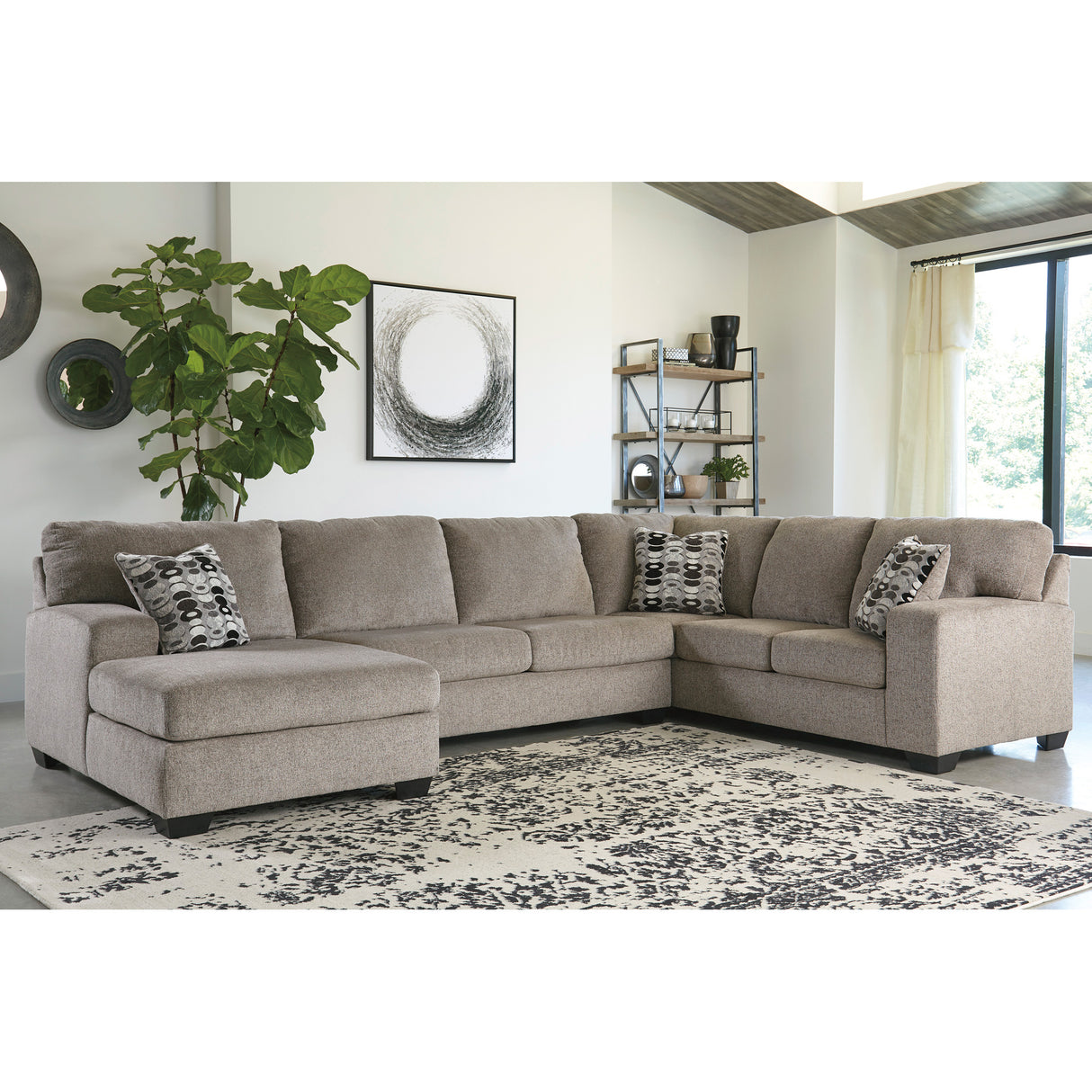 Smoke ballinasloe 3 piece left chaise sectional alone in living room