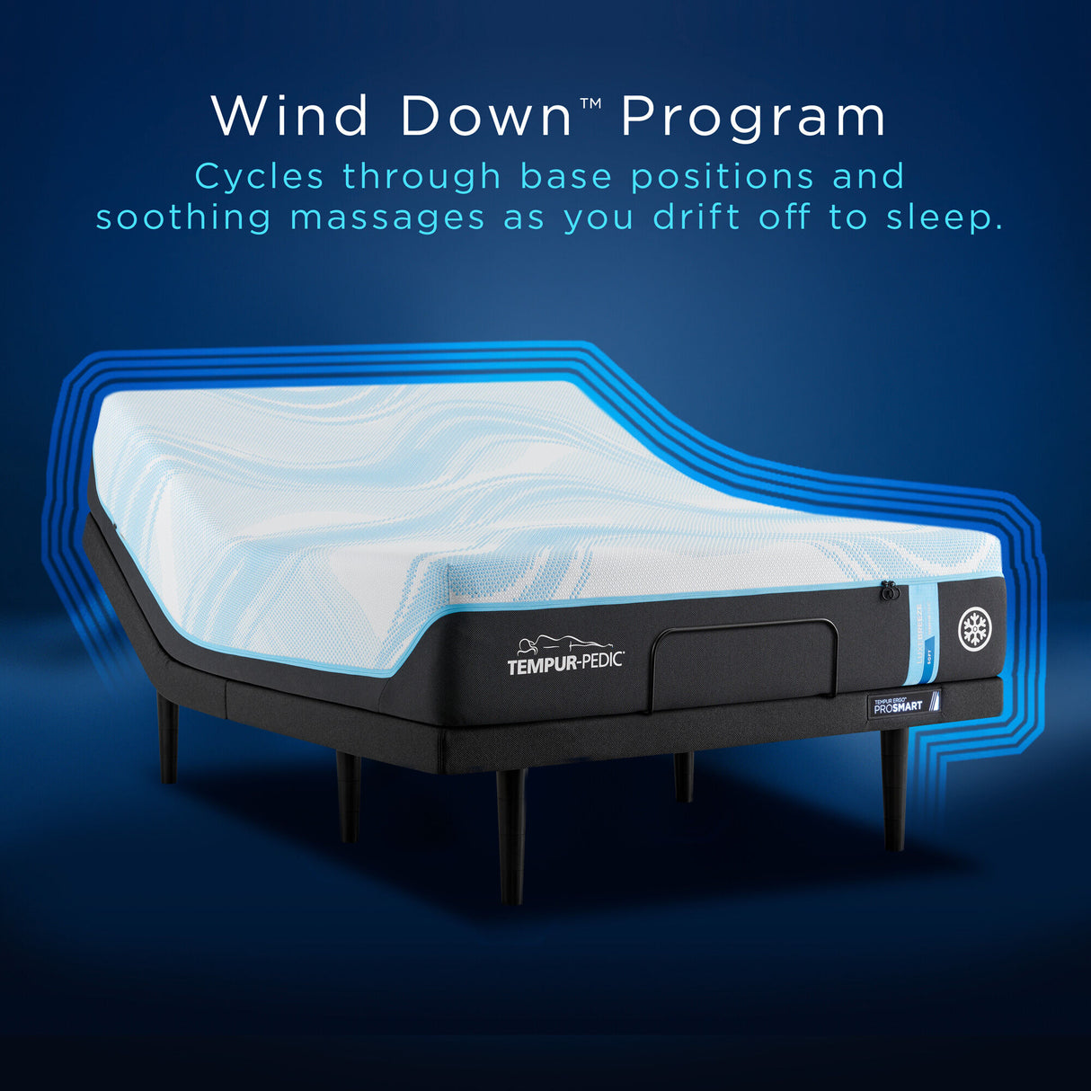 Wind Down Program cycles through base positions and soothing massages as you drift to sleep