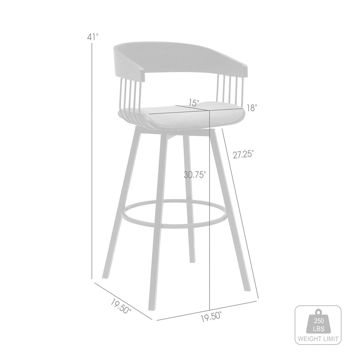 Athena Swivel Bar Stool dimensions