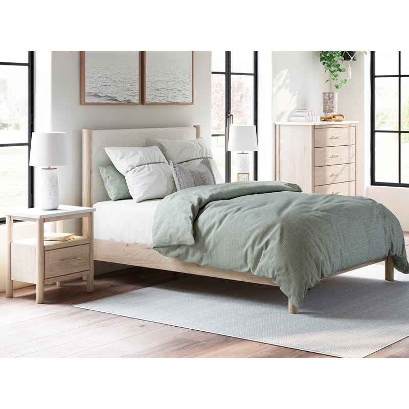 Cadmori Upholstered Panel Bed in bedroom with matching furniture