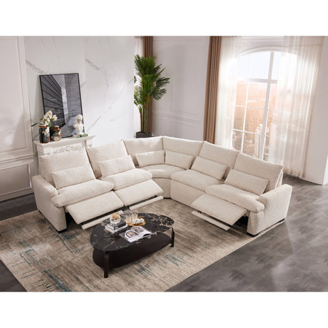 White Fiona 5 Piece Power Reclining Sectional in living room