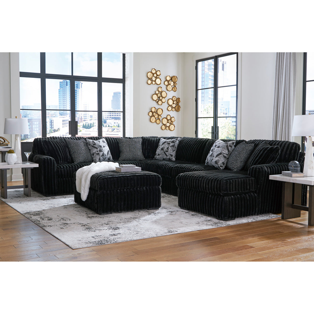 Midnight Madness 4 Piece Right Chaise Sectional with ottoman