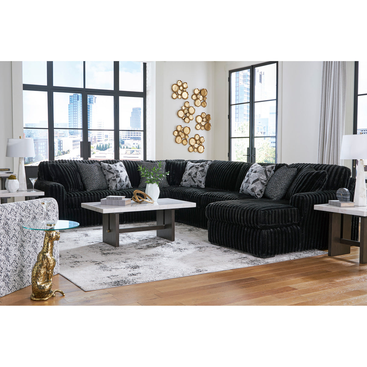 Midnight Madness 4 Piece Right Chaise Sectional in living room