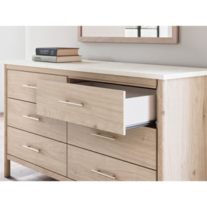 Cadmori 4 Piece Upholstered Room Group dresser partially open