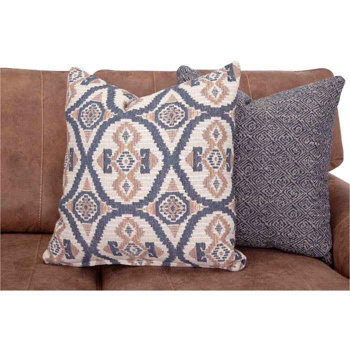 two throw pillows on a sofa